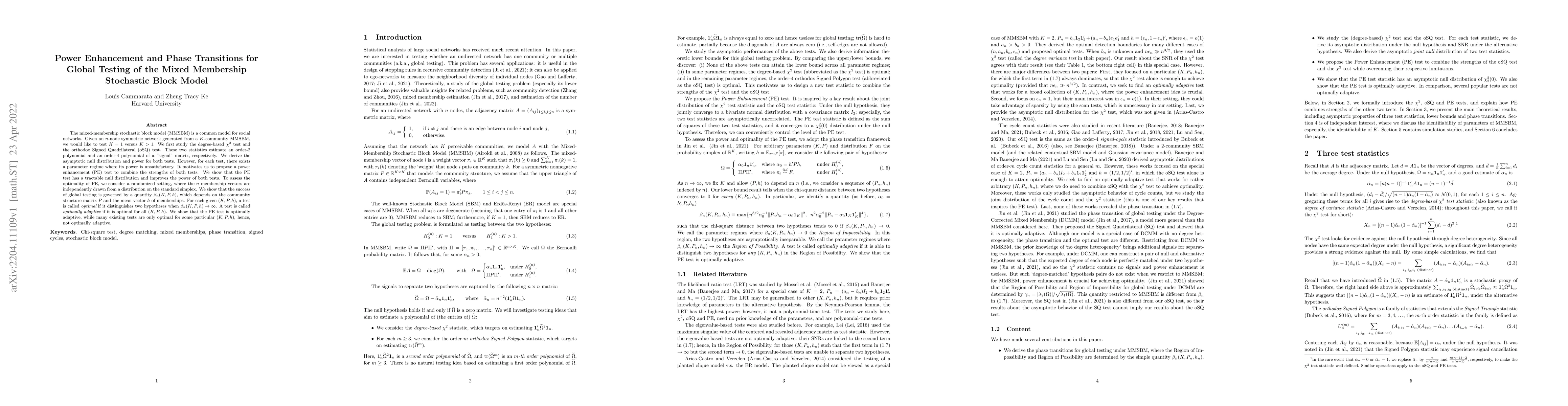 Thumbnail for Power Enhancement and Phase Transitions for Global Testing of the Mixed
  Membership Stochastic Block Model