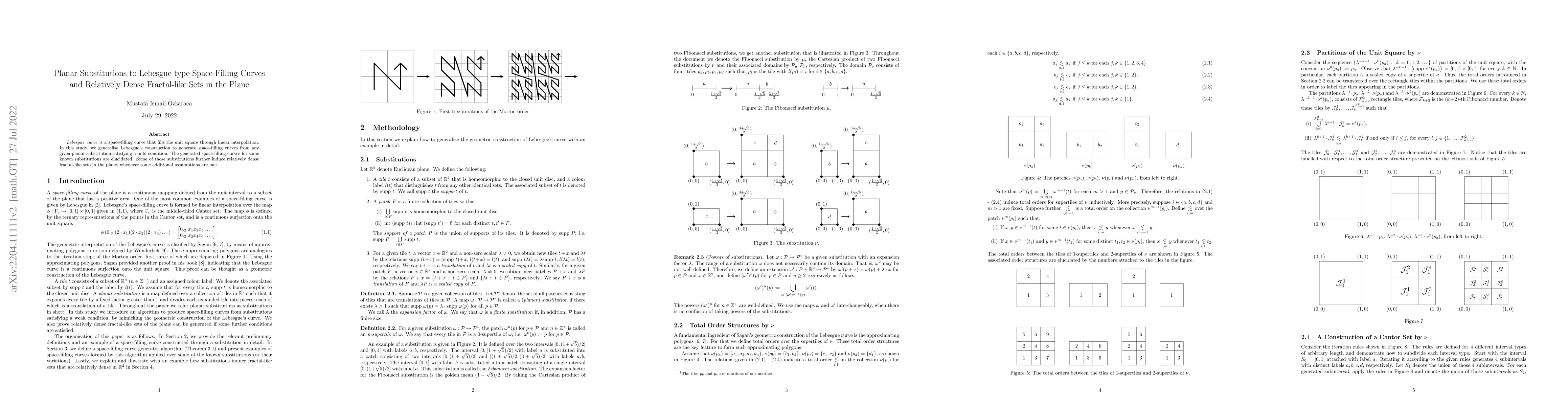 Thumbnail for Planar Substitutions to Lebesgue type Space-Filling Curves and
  Relatively Dense Fractal-like Sets in the Plane