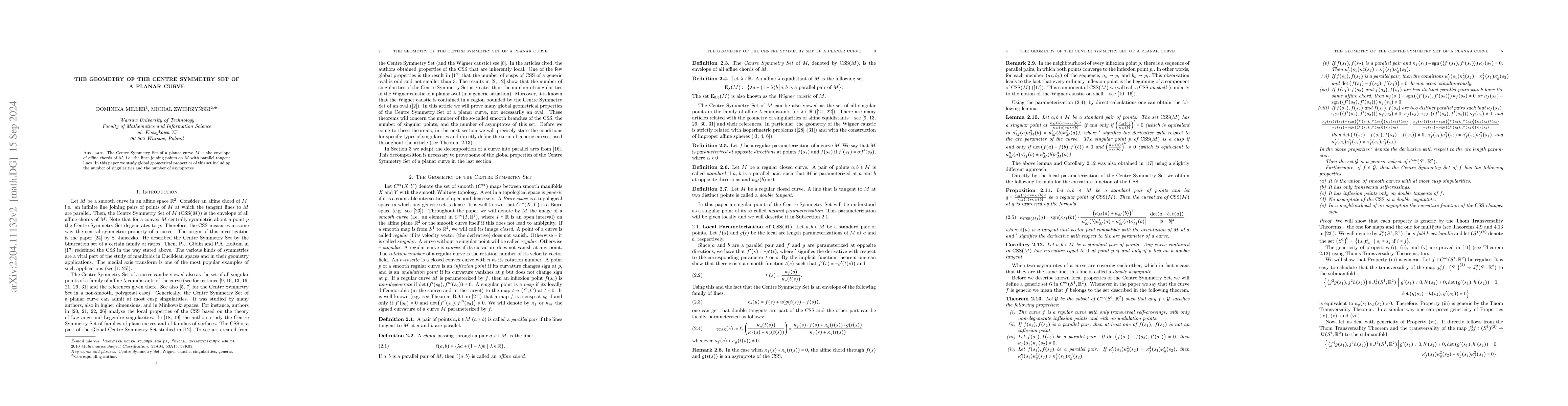 Thumbnail for The Geometry of the Centre Symmetry Set of a Planar Curve