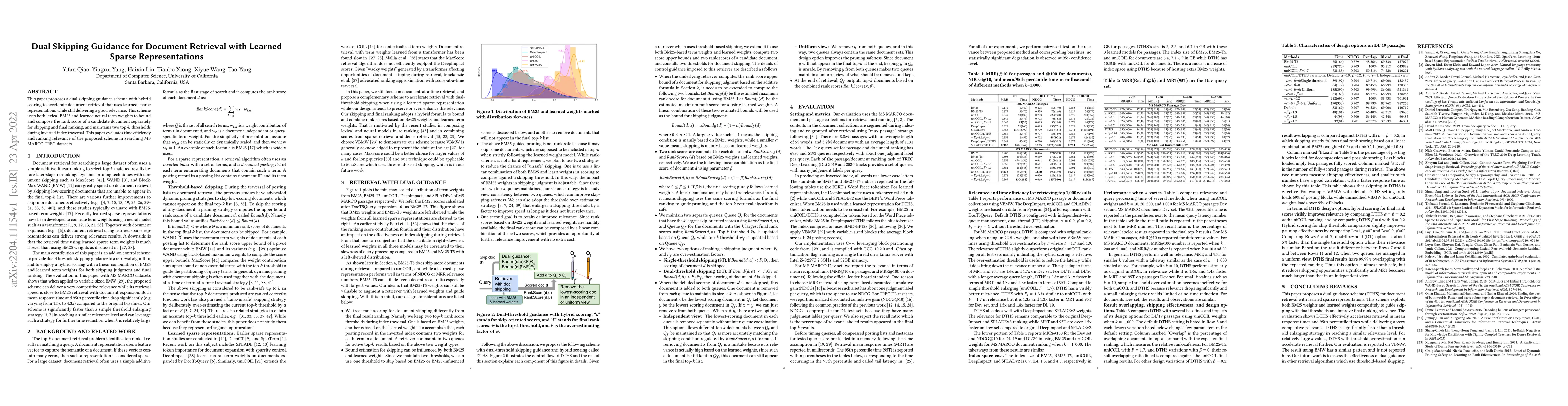Thumbnail for Dual Skipping Guidance for Document Retrieval with Learned Sparse
  Representations