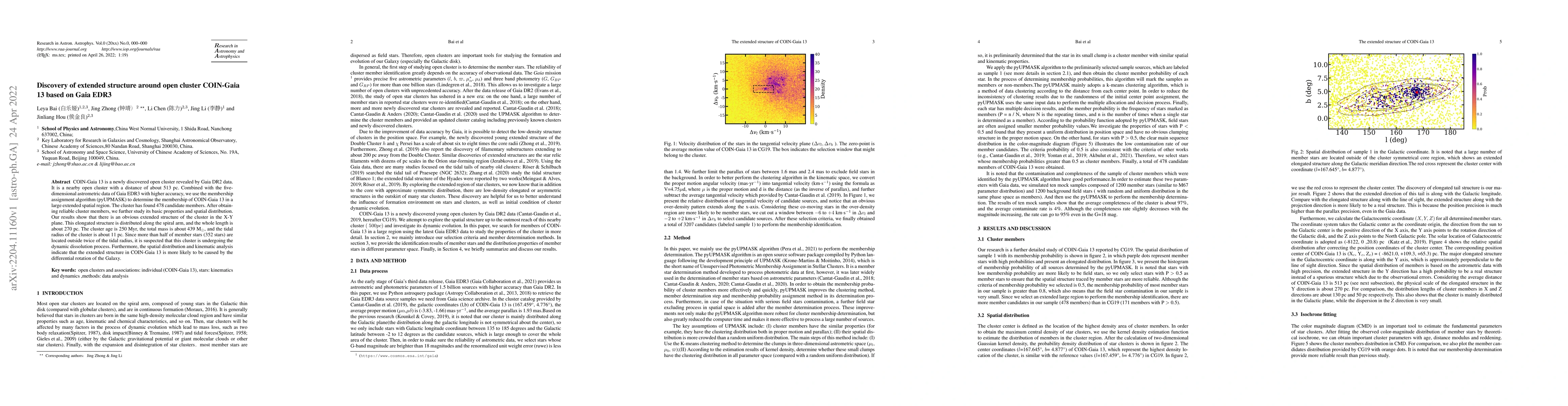 Thumbnail for Discovery of extended structure around open cluster COIN-Gaia 13 based
  on Gaia EDR3