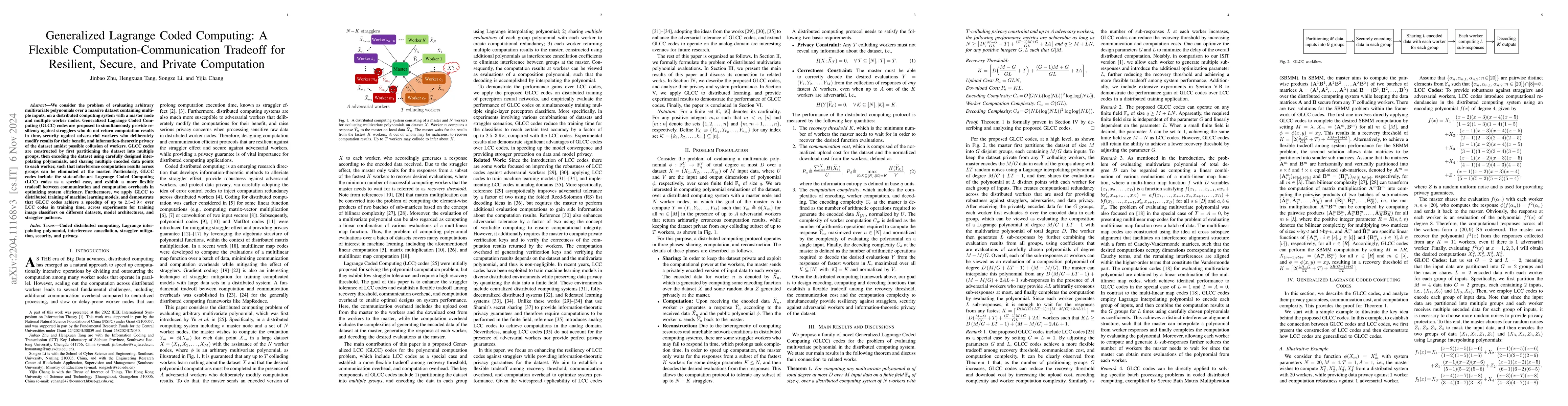 Thumbnail for Generalized Lagrange Coded Computing: A Flexible
  Computation-Communication Tradeoff for Resilient, Secure, and Private
  Computation