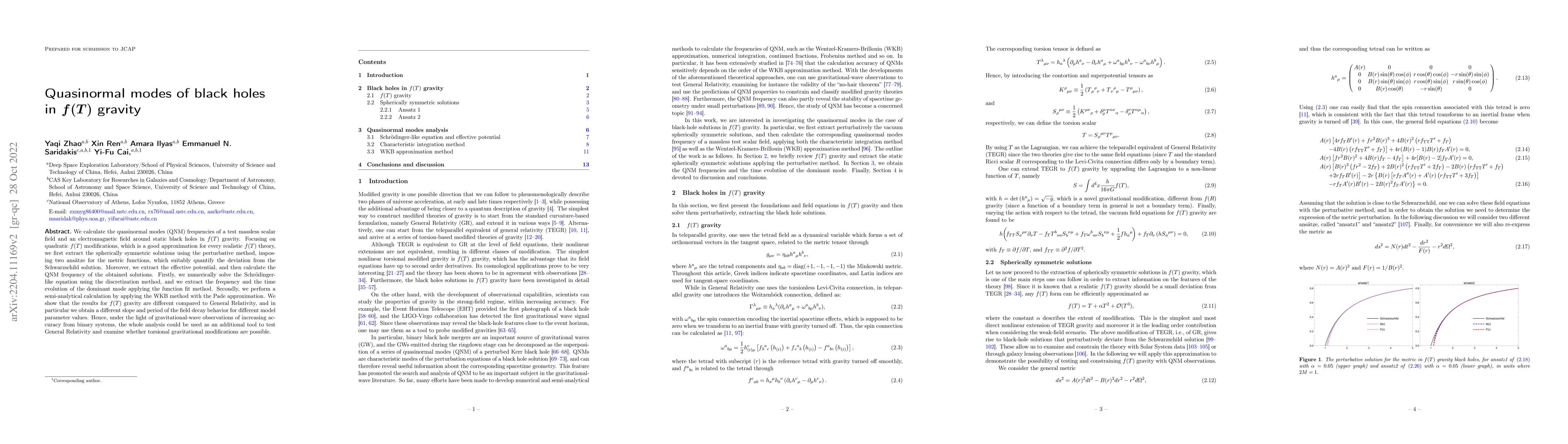 Thumbnail for Quasinormal modes of black holes in f(T) gravity