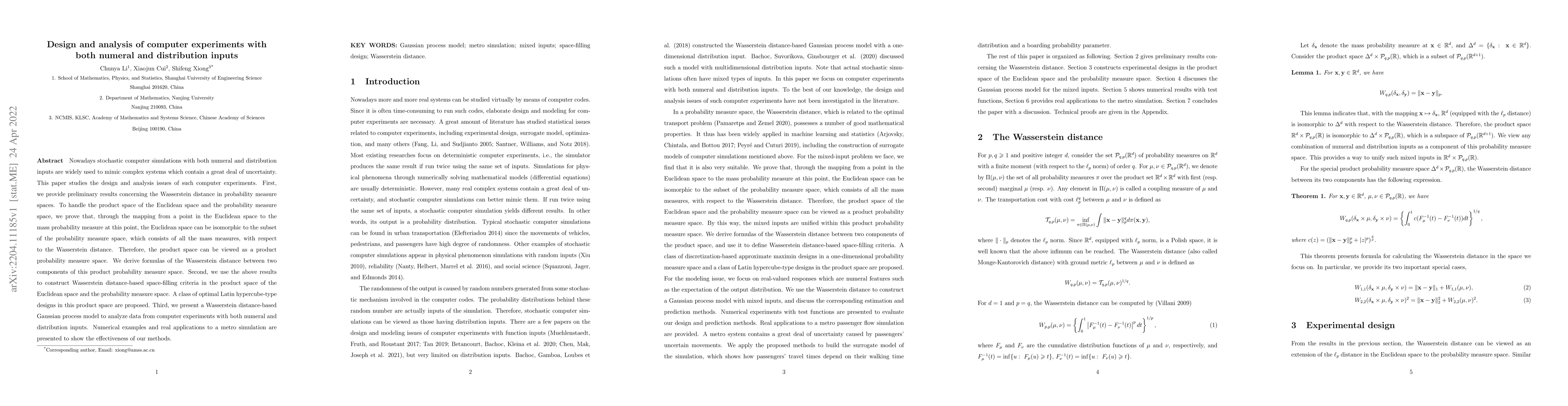 Thumbnail for Design and analysis of computer experiments with both numeral and
  distribution inputs