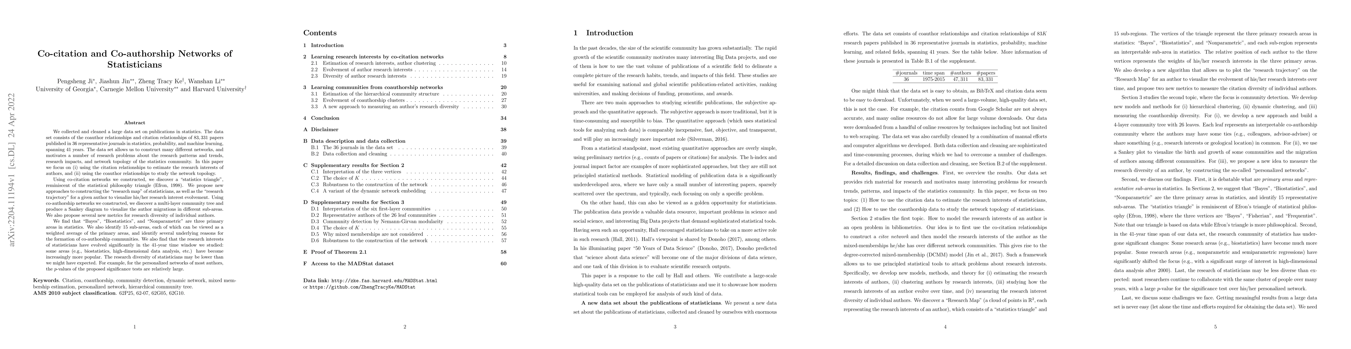 Thumbnail for Co-citation and Co-authorship Networks of Statisticians