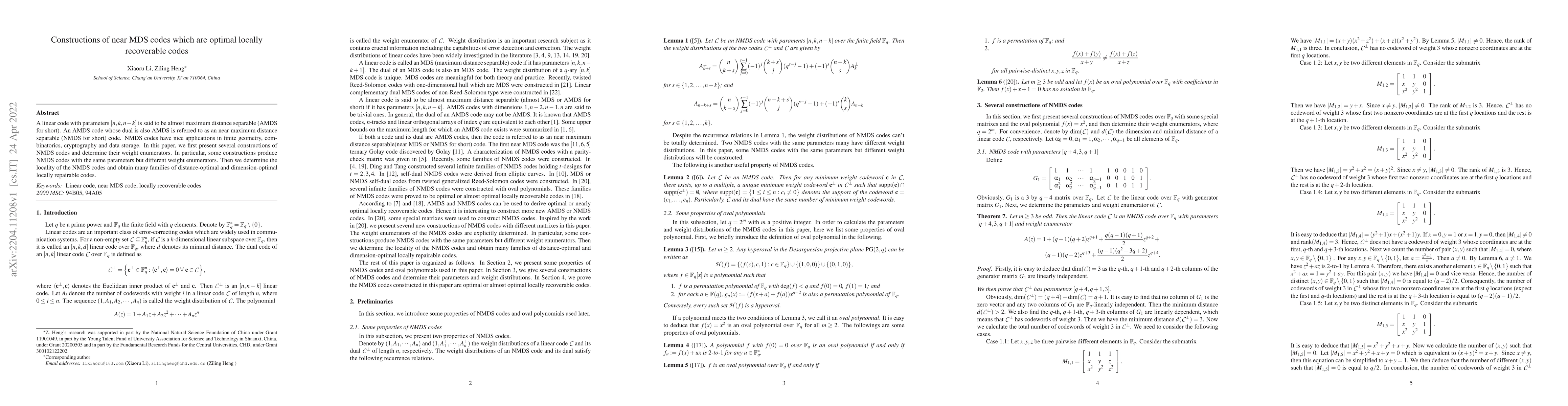 Thumbnail for Constructions of near MDS codes which are optimal locally recoverable
  codes