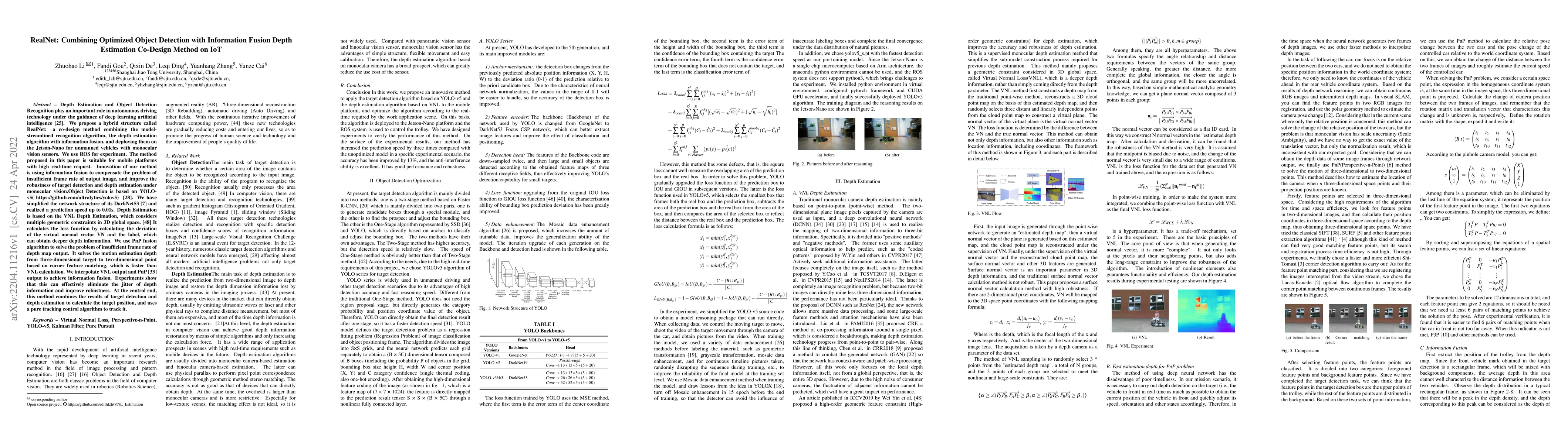 Thumbnail for RealNet: Combining Optimized Object Detection with Information Fusion
  Depth Estimation Co-Design Method on IoT