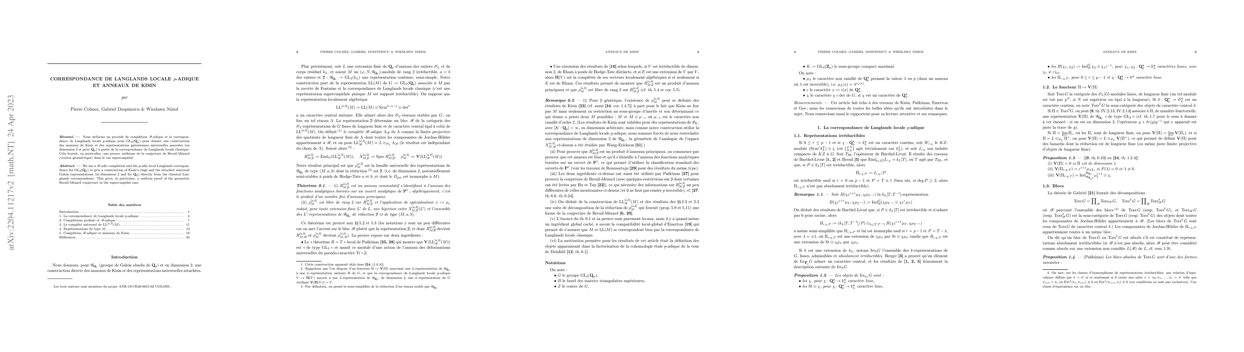 Thumbnail for Correspondance de Langlands locale $p$-adique et anneaux de Kisin