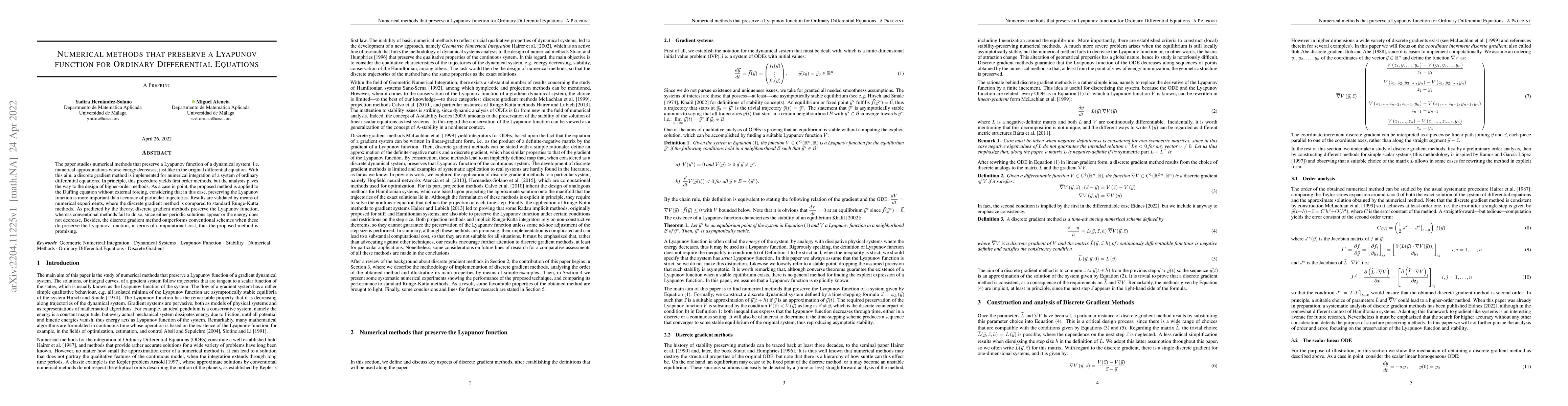 Thumbnail for Numerical methods that preserve a Lyapunov function for Ordinary
  Differential Equations