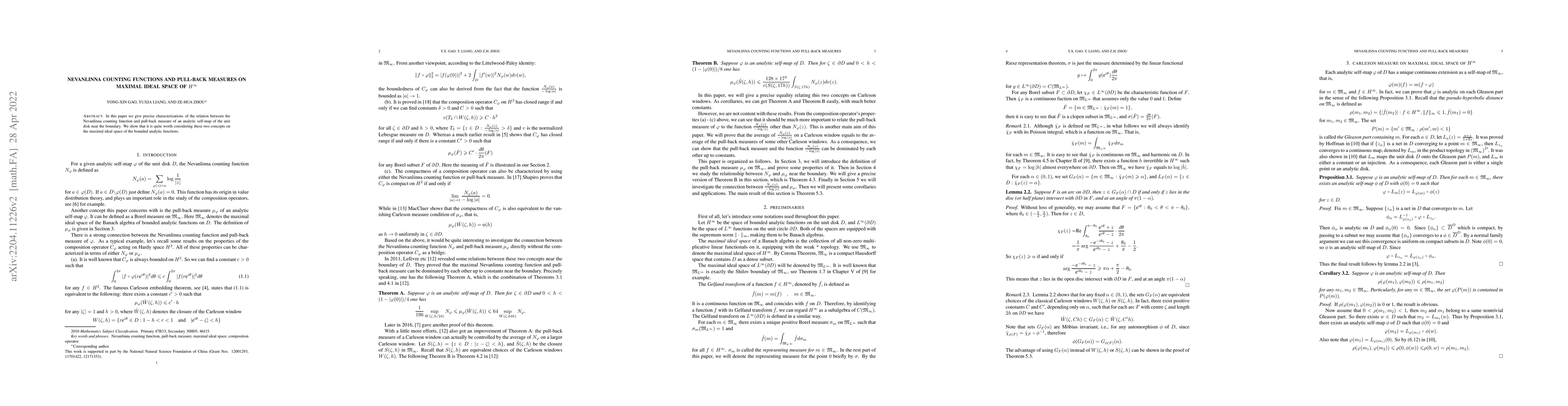 Thumbnail for Nevanlinna counting functions and pull-back measures on maximal ideal
  space of $H^\infty$