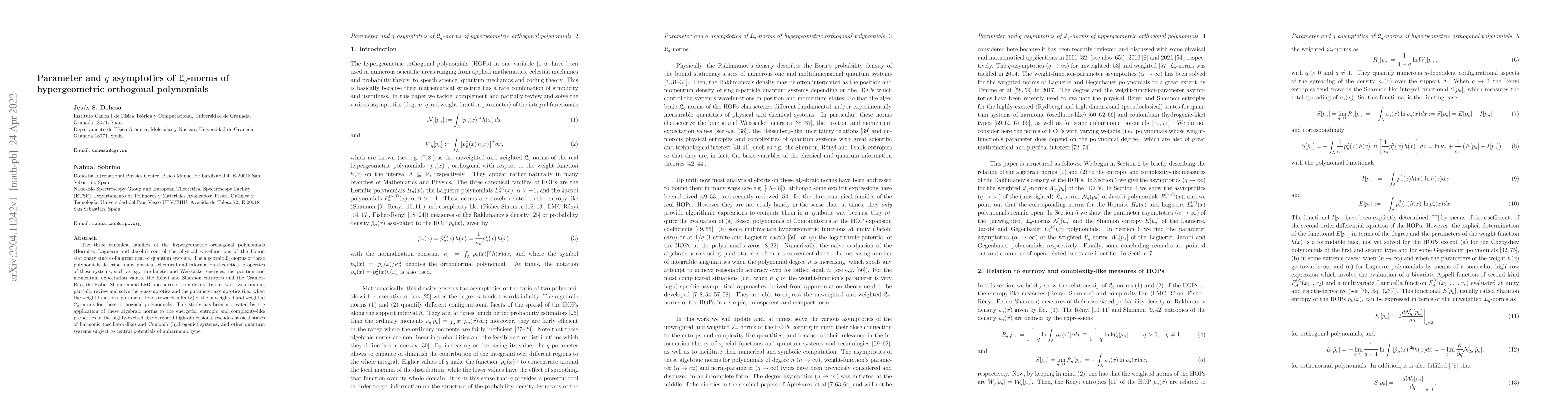 Thumbnail for Parameter and $q$ asymptotics of $\mathfrak{L}_{q}$-norms of
  hypergeometric orthogonal polynomials