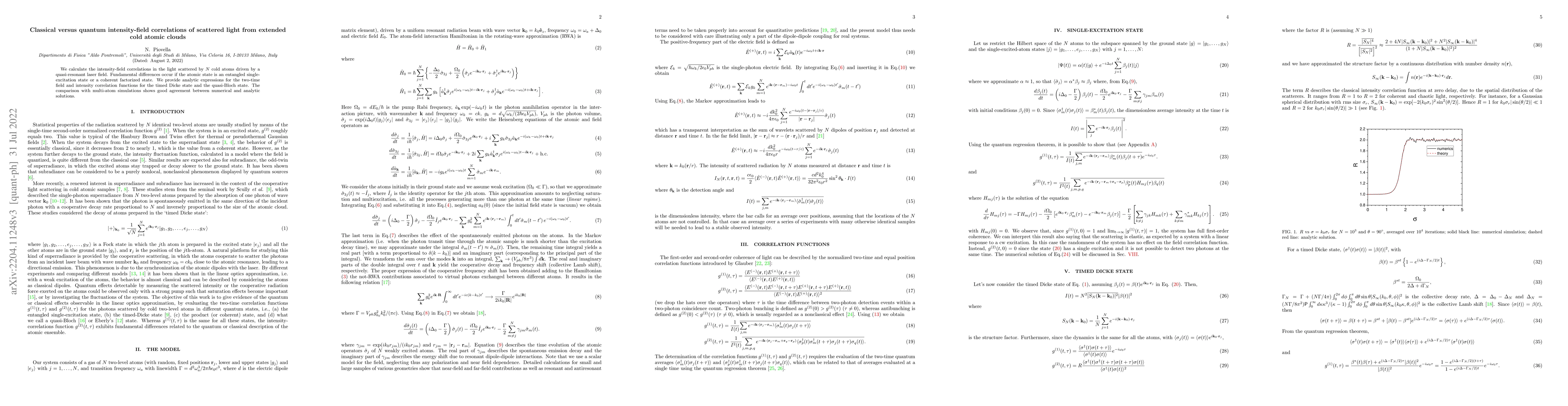 Thumbnail for Classical versus quantum intensity-field correlations of scattered light
  from extended cold atomic clouds