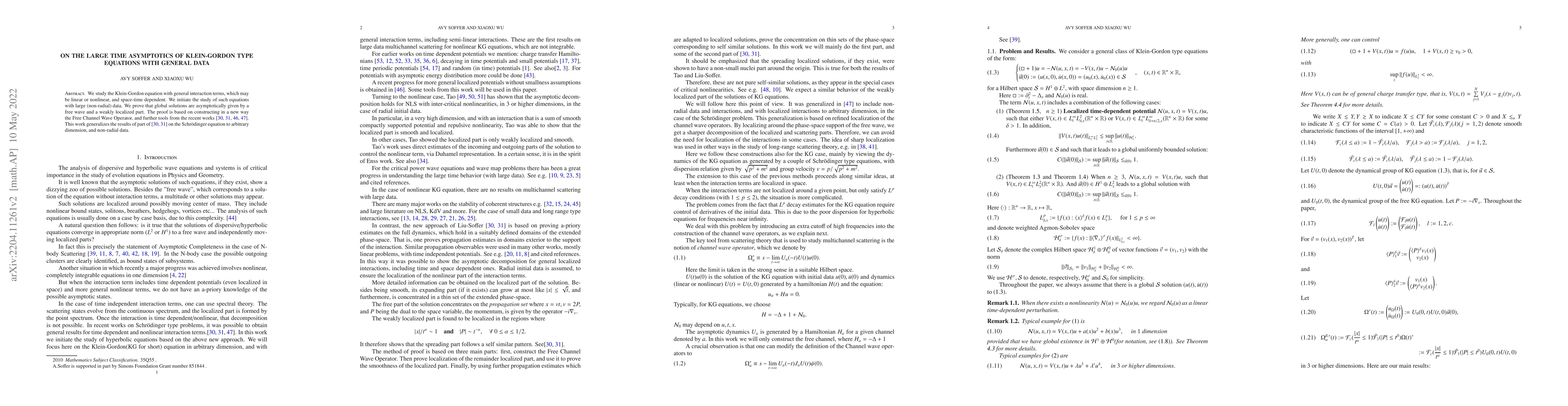 Thumbnail for On The large Time Asymptotics of Klein-Gordon type equations with
  General Data-I