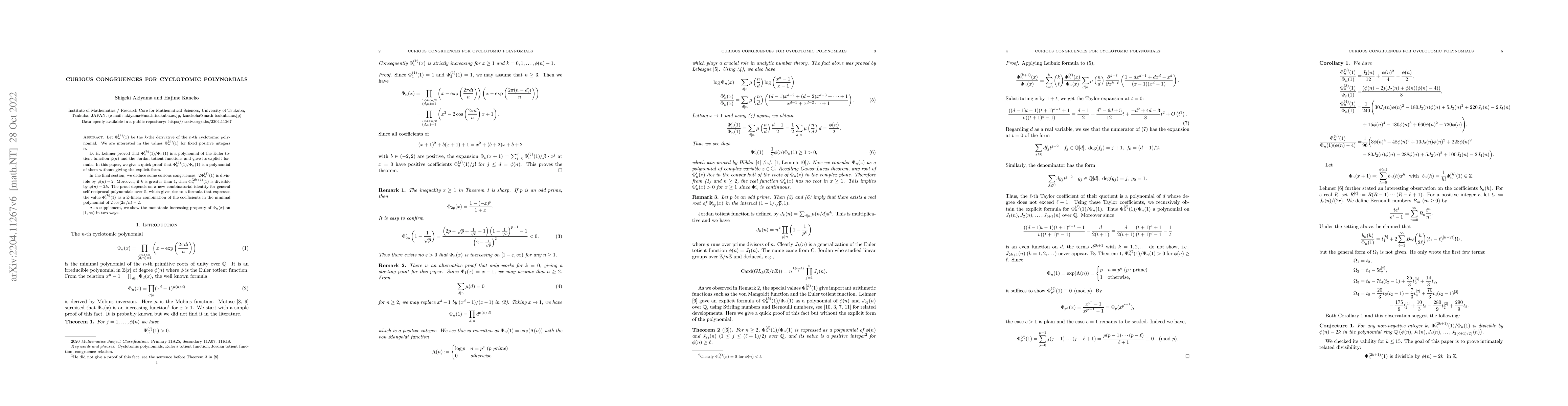 Thumbnail for Curious congruences for cyclotomic polynomials
