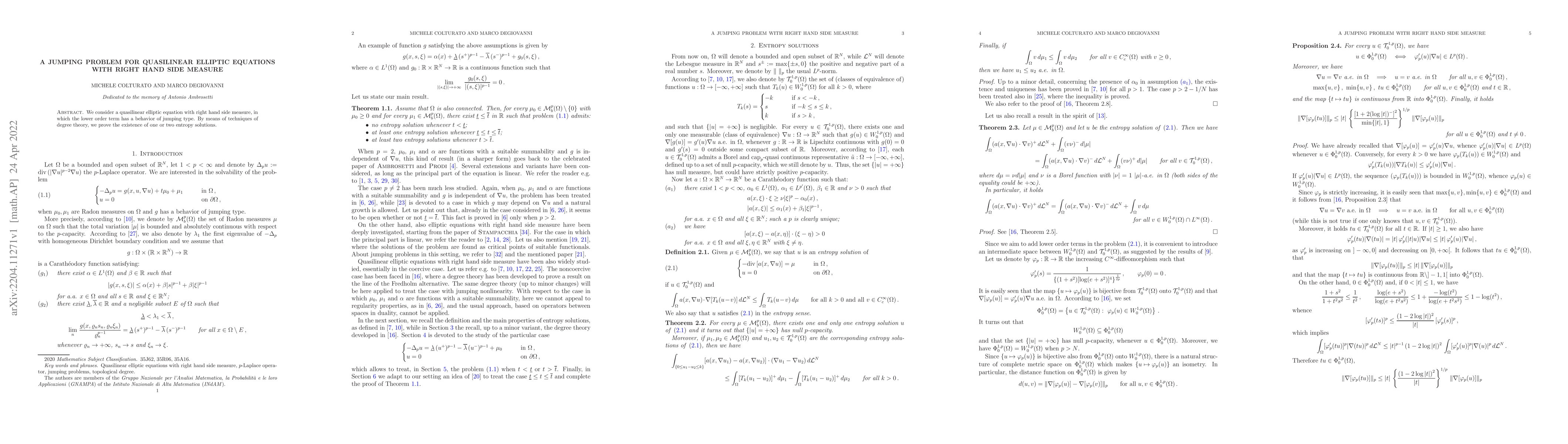 Thumbnail for A jumping problem for quasilinear elliptic equations with right hand
  side measure