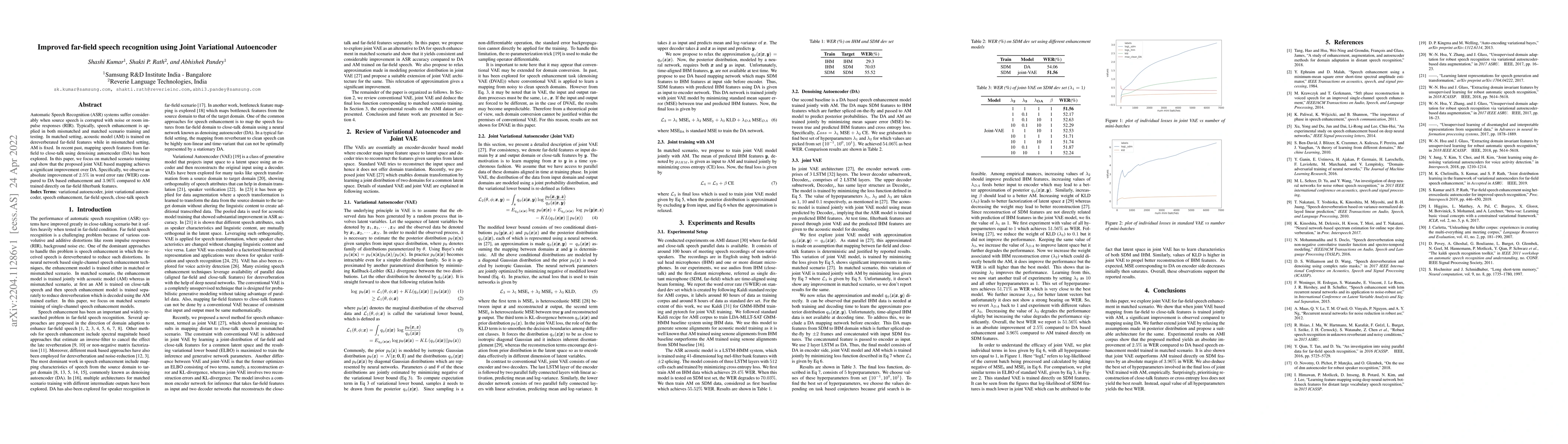 Thumbnail for Improved far-field speech recognition using Joint Variational
  Autoencoder