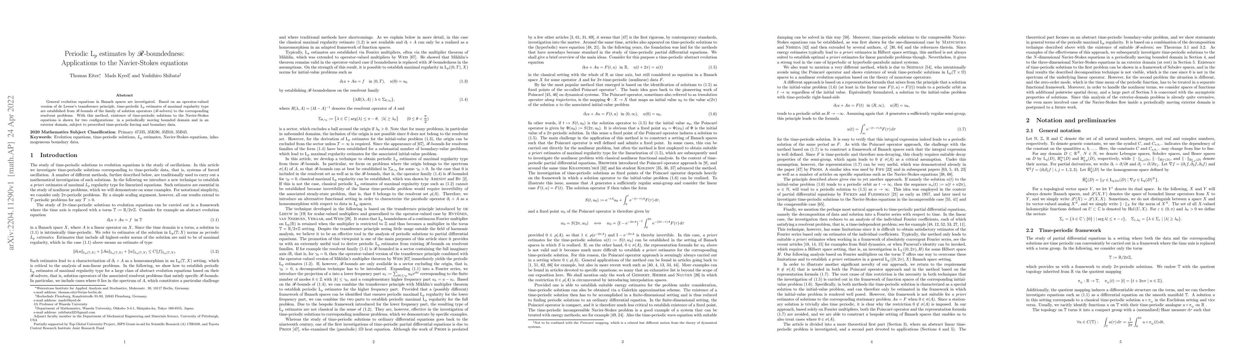 Thumbnail for Periodic Lp estimates by R-boundedness: Applications to the
  Navier-Stokes equations