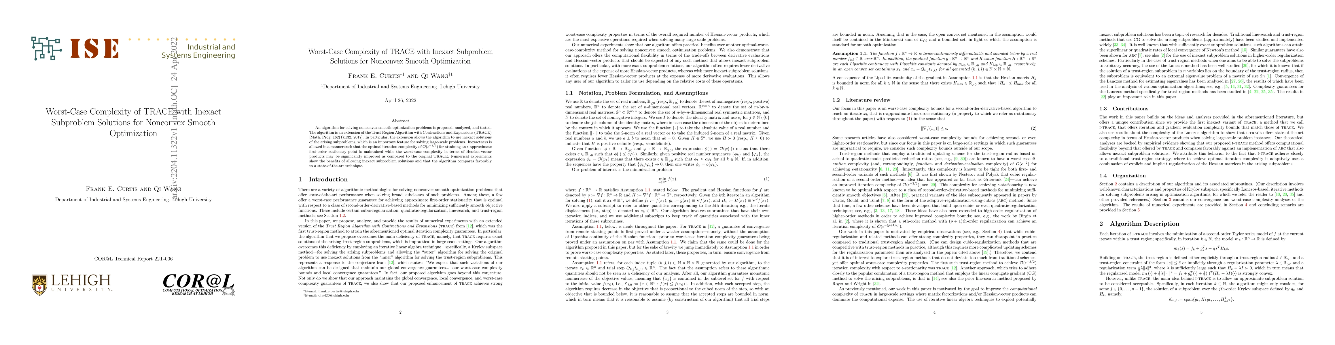 Thumbnail for Worst-Case Complexity of TRACE with Inexact Subproblem Solutions for
  Nonconvex Smooth Optimization