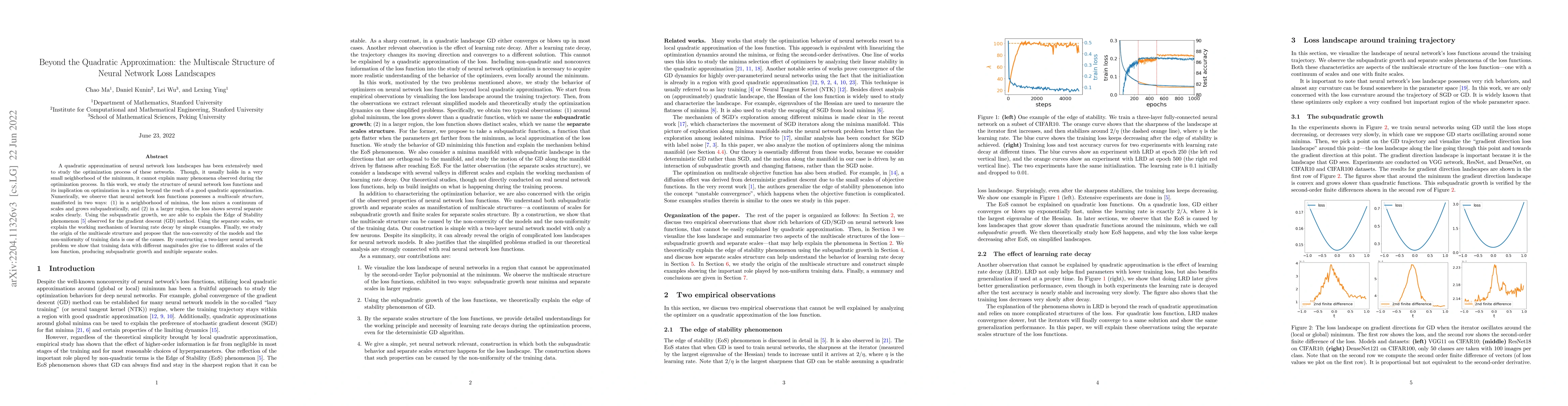 Thumbnail for Beyond the Quadratic Approximation: the Multiscale Structure of Neural
  Network Loss Landscapes