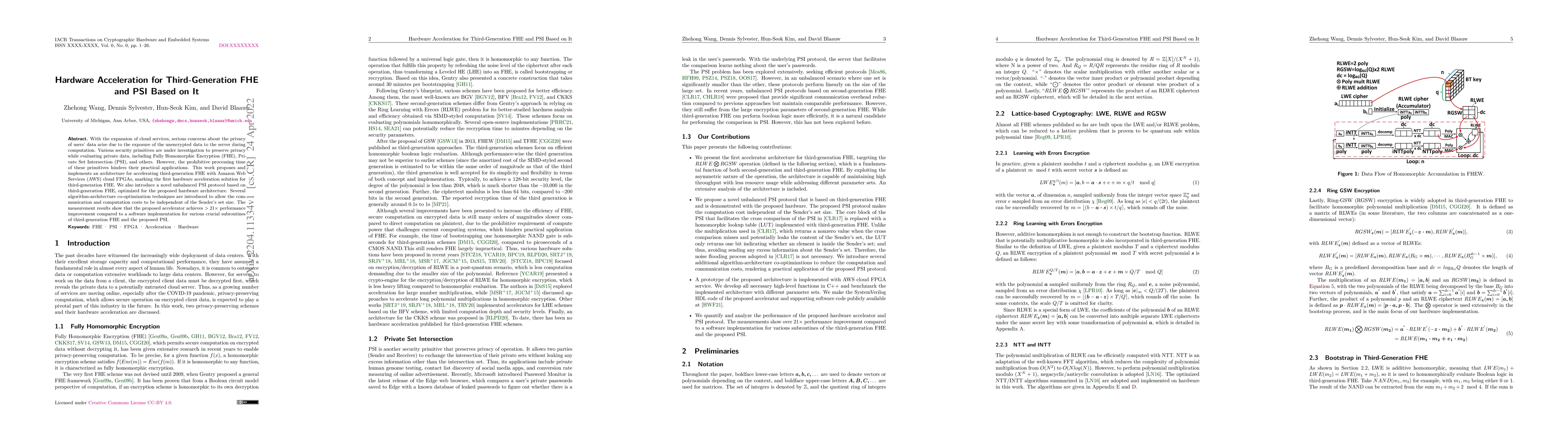 Thumbnail for Hardware Acceleration for Third-Generation FHE and PSI Based on It