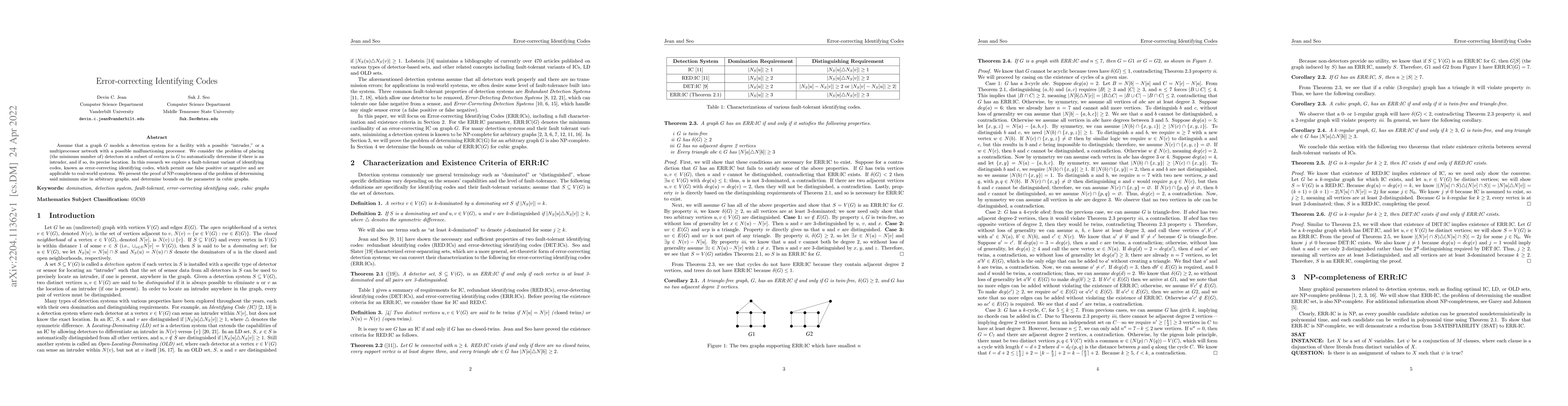 Thumbnail for Error-correcting Identifying Codes