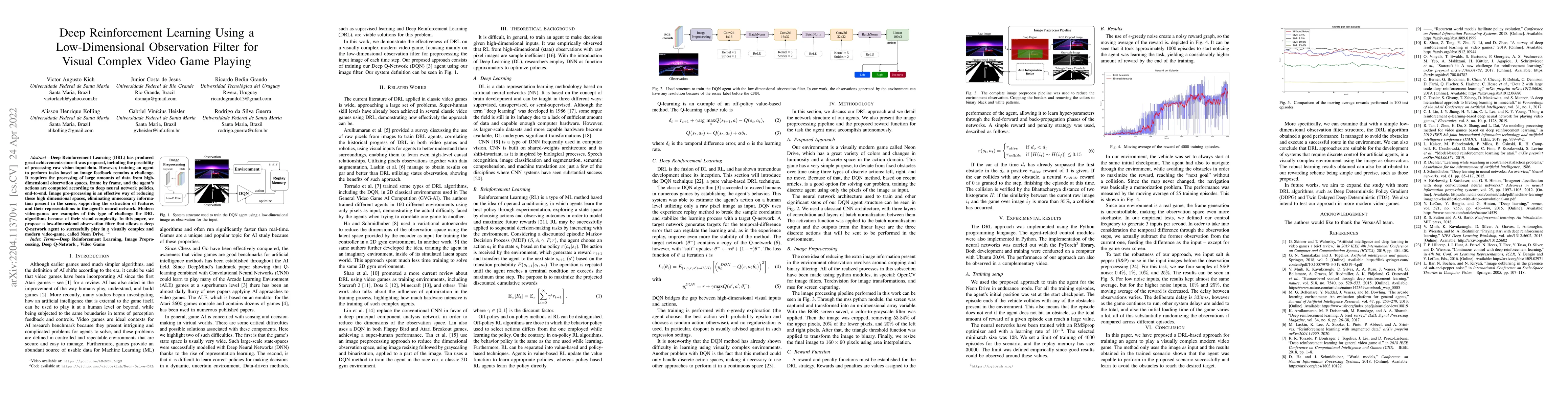 Thumbnail for Deep Reinforcement Learning Using a Low-Dimensional Observation Filter
  for Visual Complex Video Game Playing