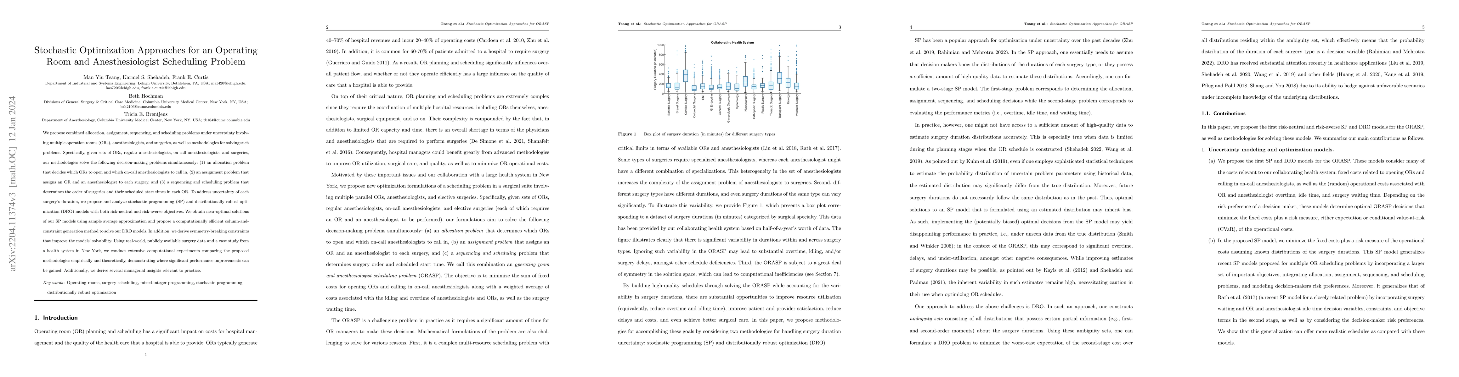Thumbnail for Stochastic Optimization Approaches for an Operating Room and
  Anesthesiologist Scheduling Problem