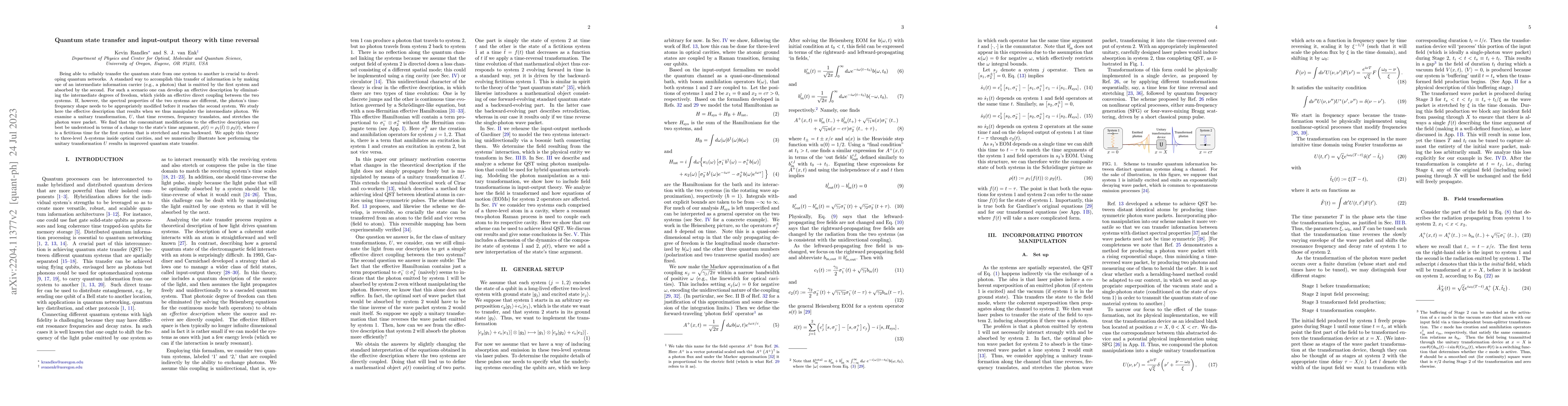 Thumbnail for Quantum state transfer and input-output theory with time reversal