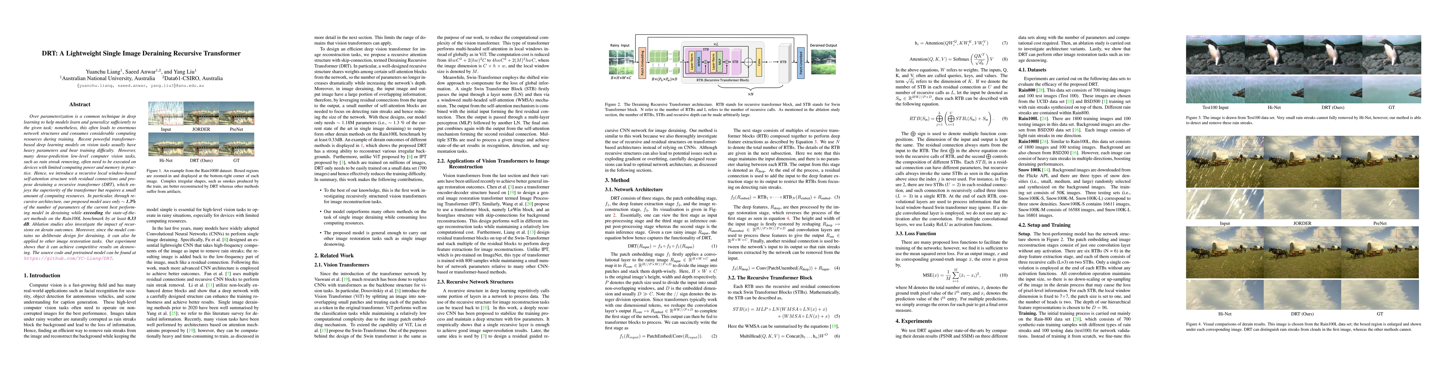 Thumbnail for DRT: A Lightweight Single Image Deraining Recursive Transformer