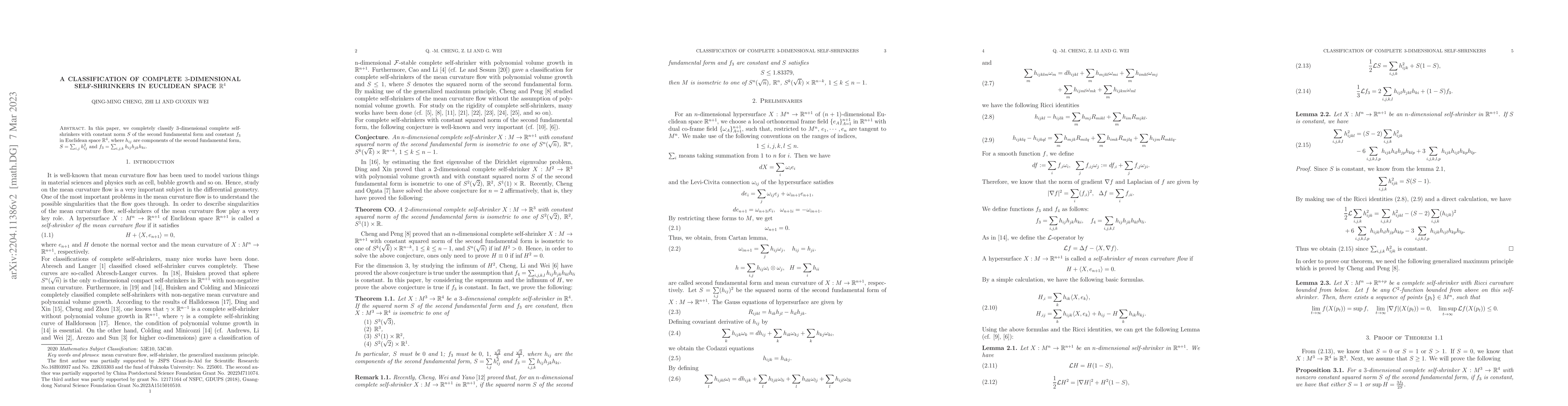 Thumbnail for A classification of complete $3$-dimensional self-shrinkers in the
  Euclidean space $\mathbb R^{4}$