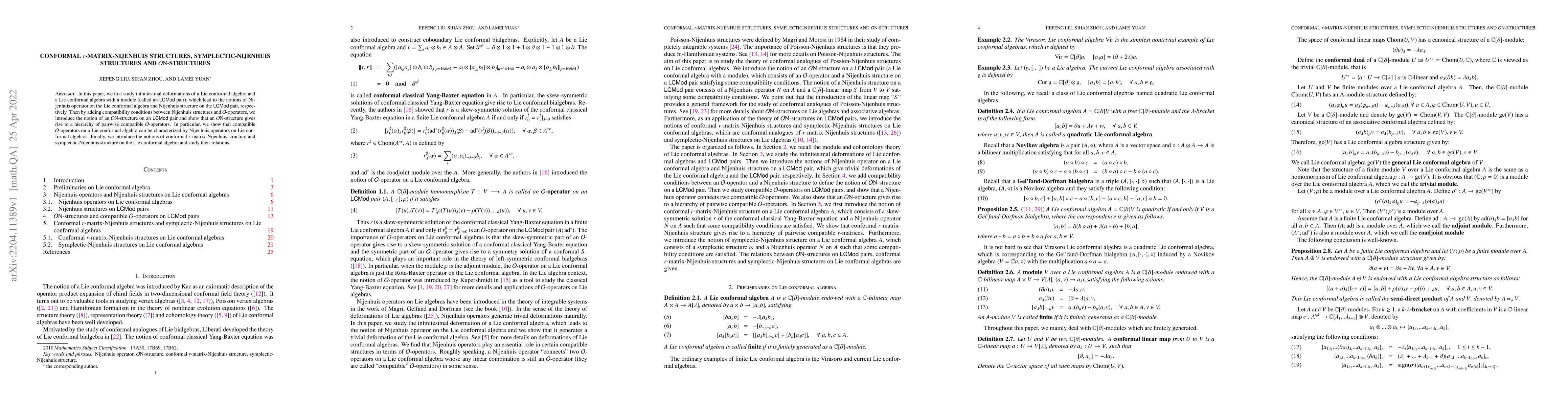 Thumbnail for Conformal $r$-matrix-Nijenhuis structures, symplectic-Nijenhuis
  structures and $\mathcal{O} N$-structures