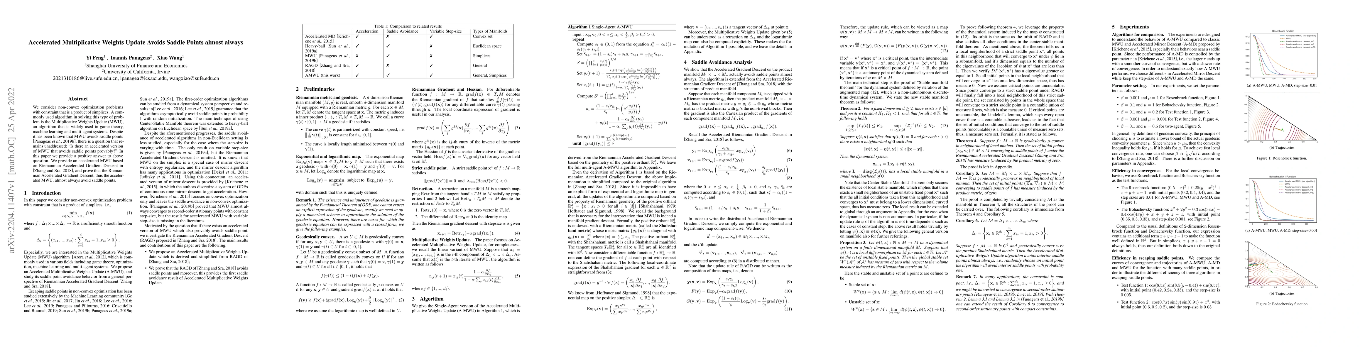 Thumbnail for Accelerated Multiplicative Weights Update Avoids Saddle Points almost
  always