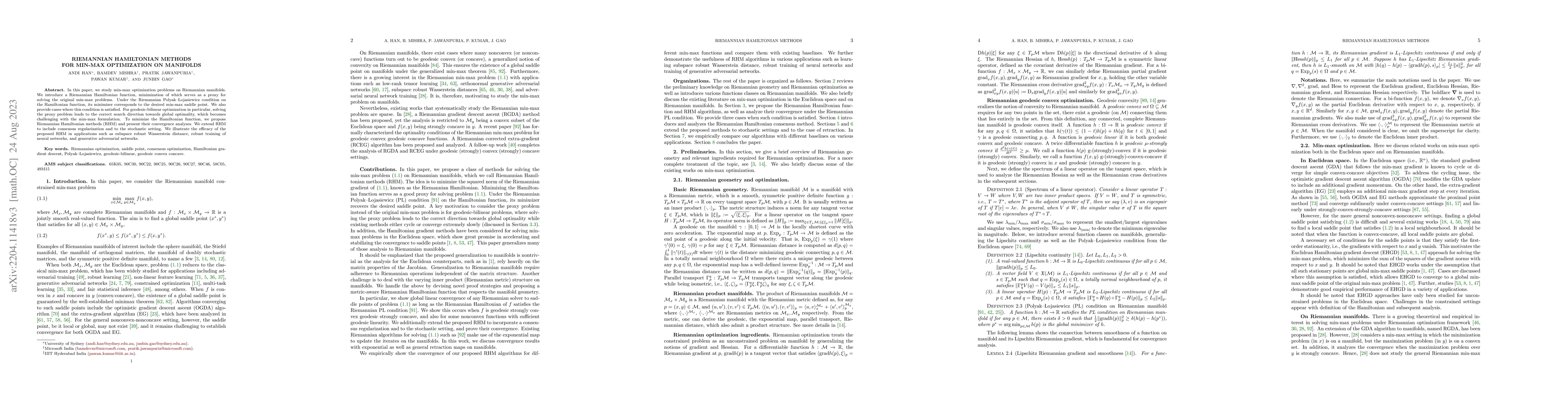 Thumbnail for Riemannian Hamiltonian methods for min-max optimization on manifolds