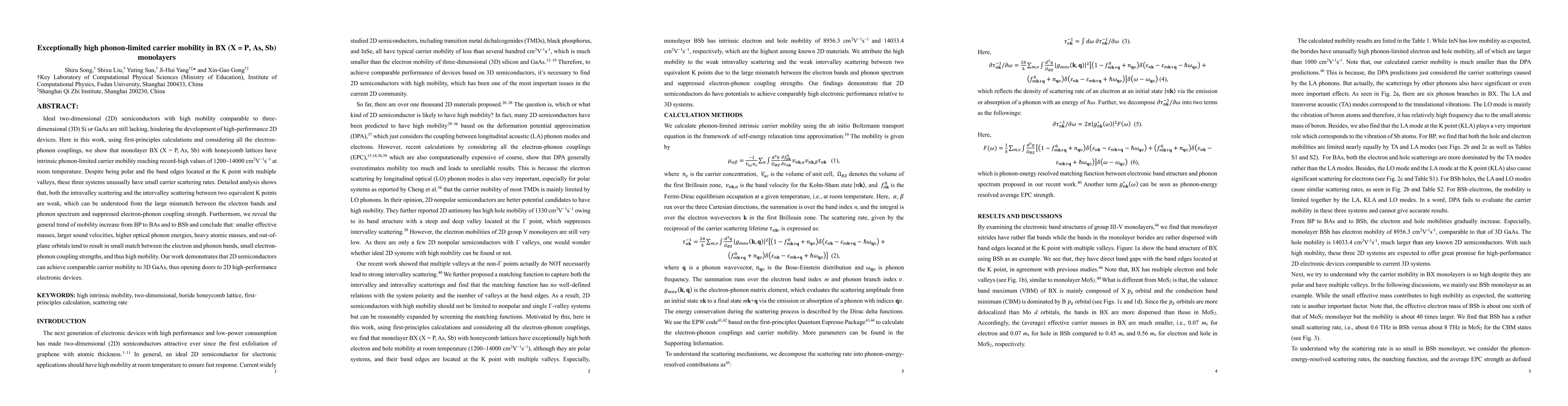 Thumbnail for Exceptionally high phonon-limited carrier mobility in BX (X = P, As, Sb)
  monolayers