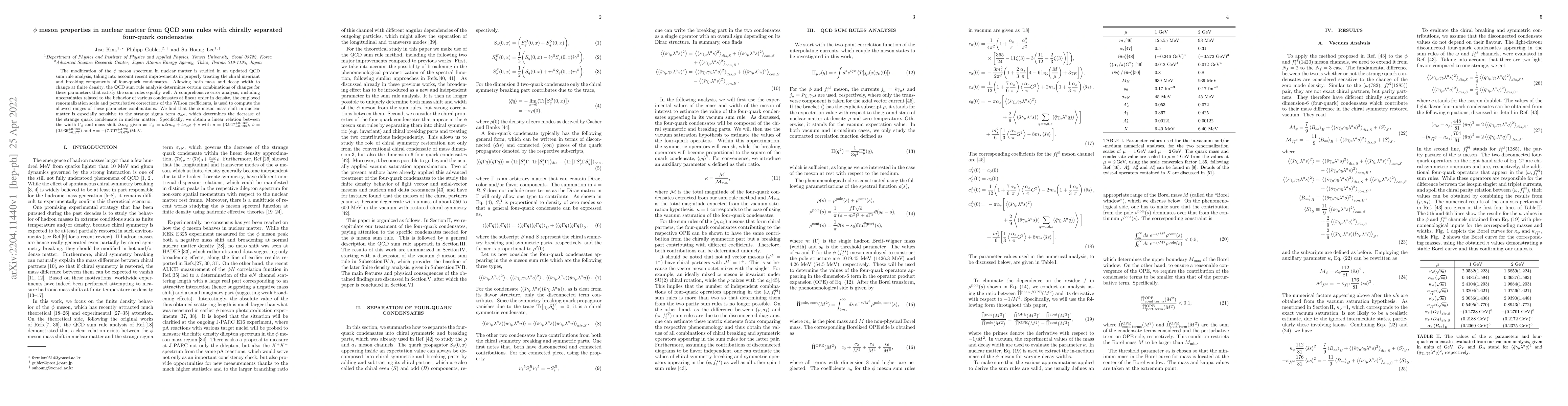 Thumbnail for $\phi$ meson properties in nuclear matter from QCD sum rules with
  chirally separated four-quark condensates