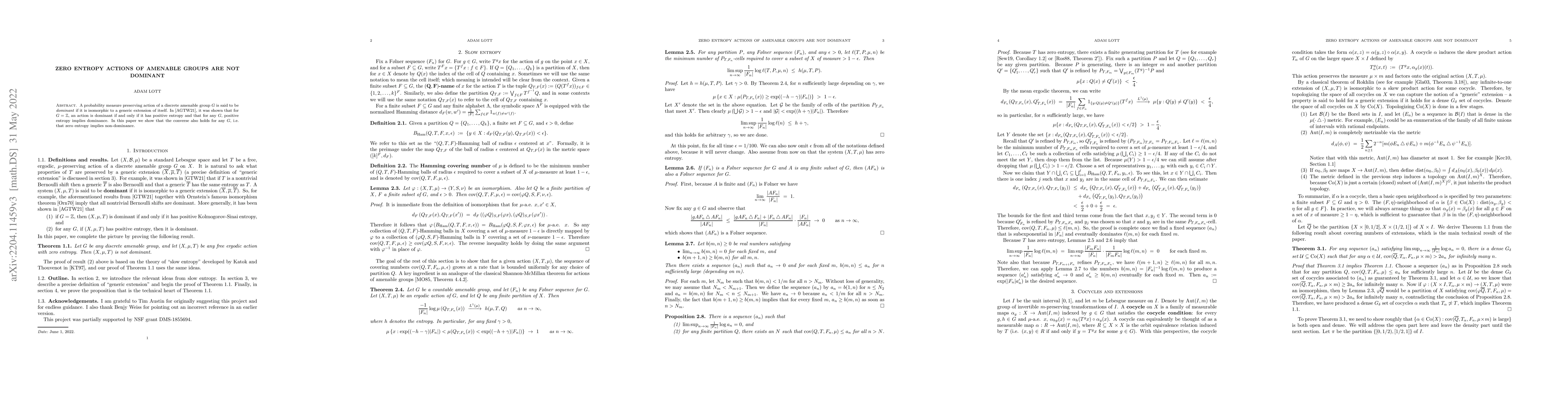 Thumbnail for Zero entropy actions of amenable groups are not dominant