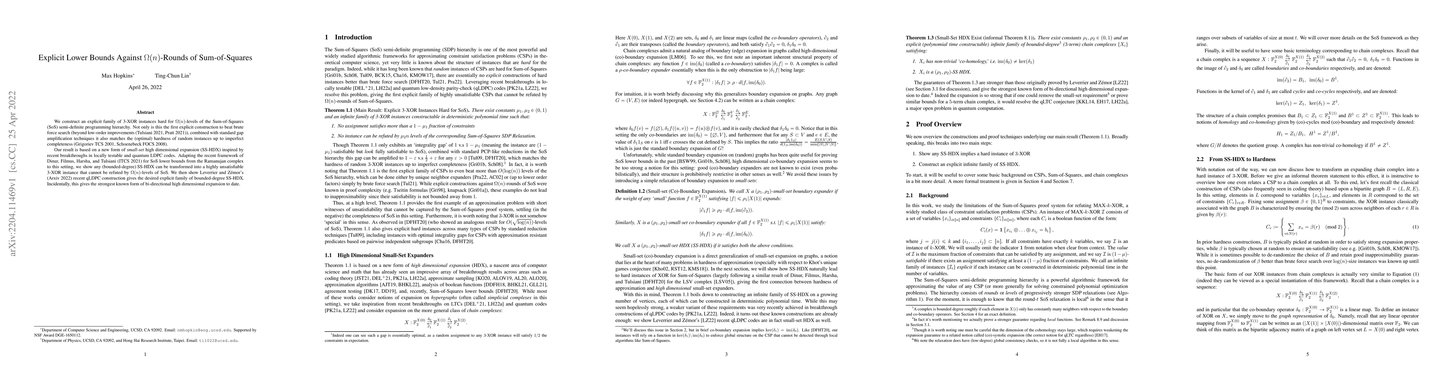 Thumbnail for Explicit Lower Bounds Against $\Omega(n)$-Rounds of Sum-of-Squares