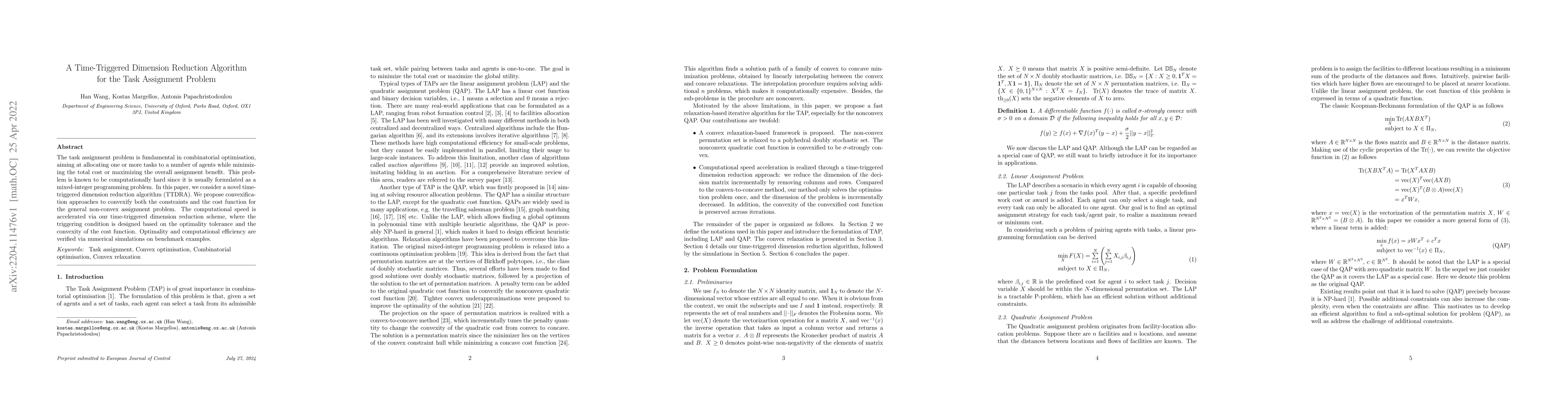 Thumbnail for A Time-Triggered Dimension Reduction Algorithm for the Task Assignment
  Problem