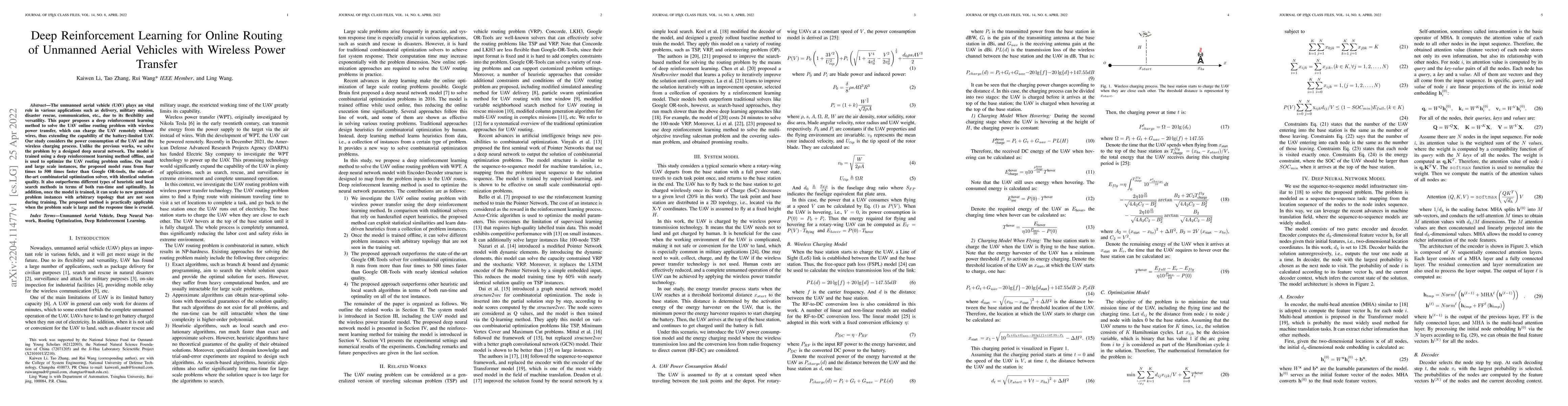 Thumbnail for Deep Reinforcement Learning for Online Routing of Unmanned Aerial
  Vehicles with Wireless Power Transfer