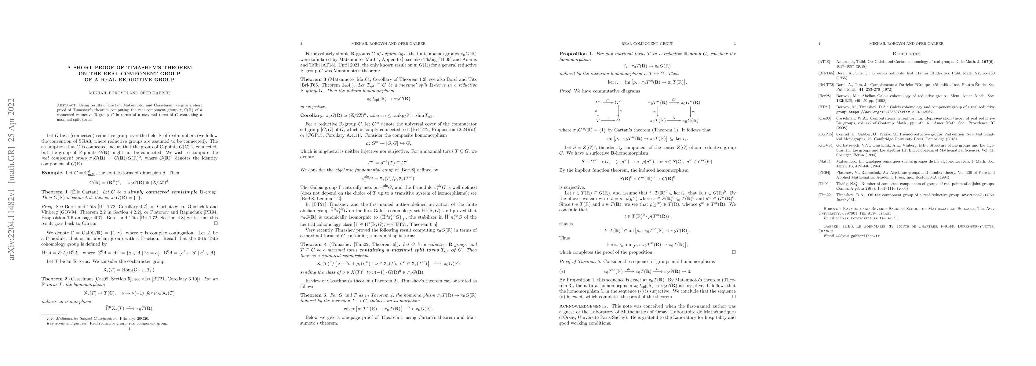 Thumbnail for A short proof of Timashev's theorem on the real component group of a
  real reductive group