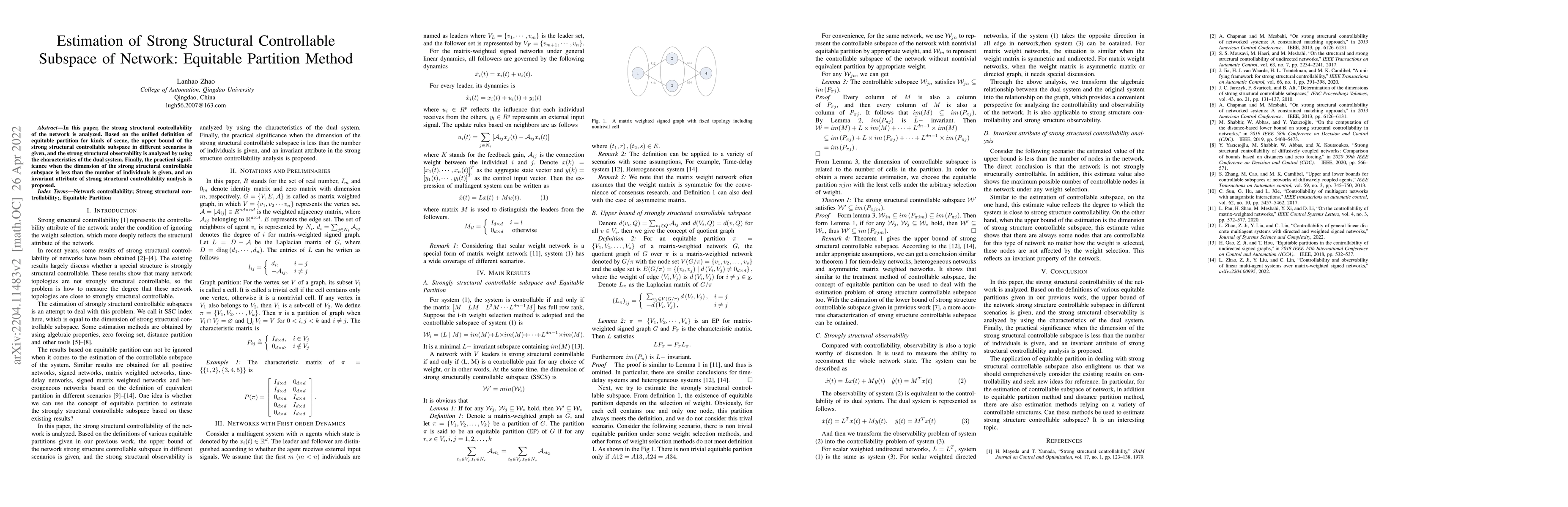 Thumbnail for Estimation of Strong Structural Controllable Subspace of Network:
  Equitable Partition Method