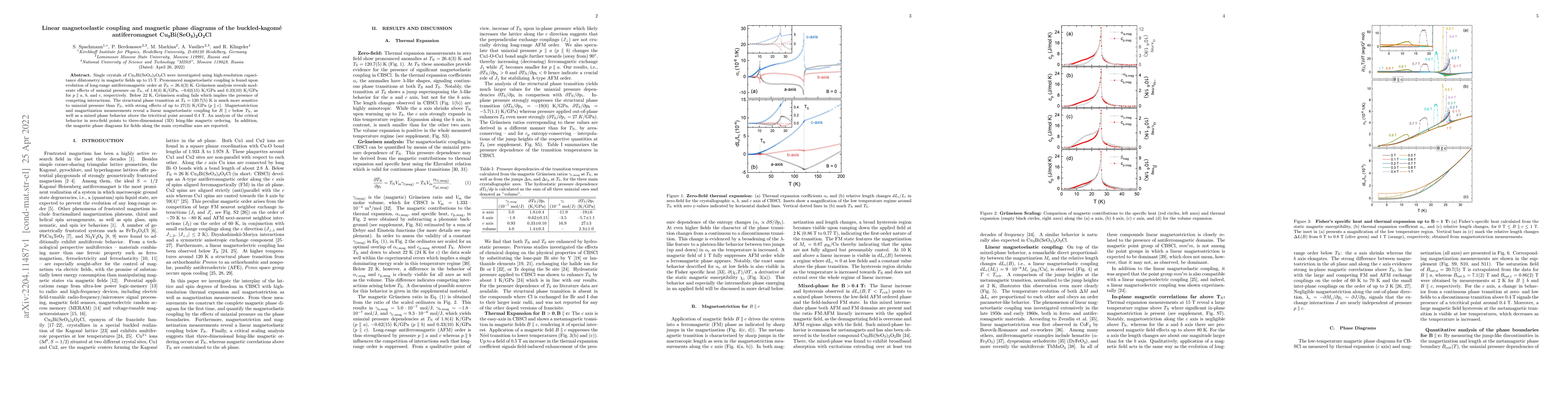 Thumbnail for Linear magnetoelastic coupling and magnetic phase diagrams of the
  buckled-kagom\'{e} antiferromagnet Cu$_3$Bi(SeO$_3$)$_2$O$_2$Cl