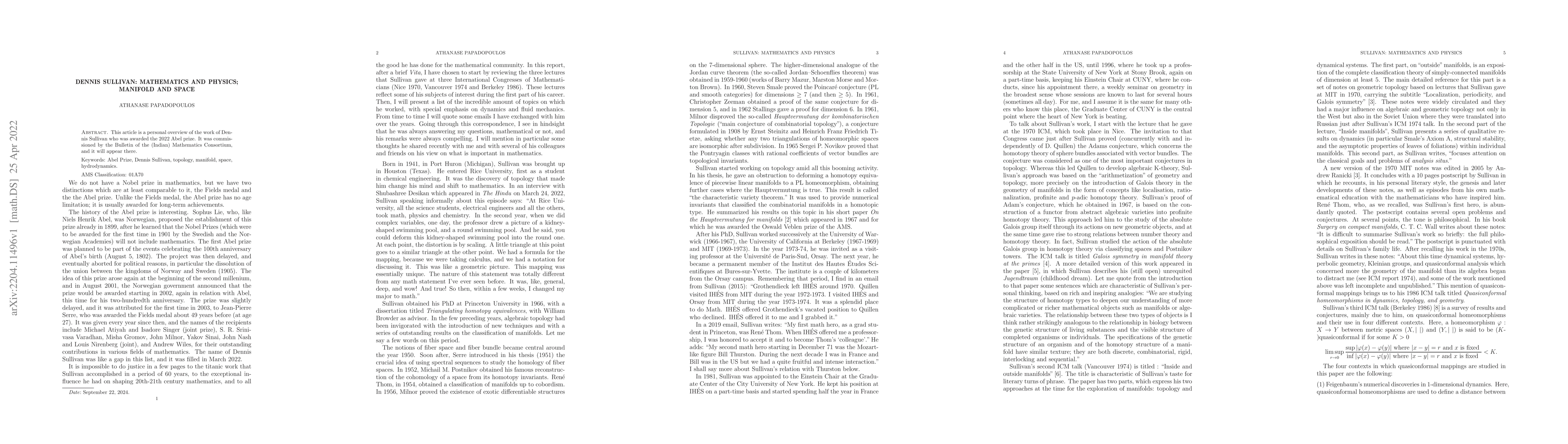 Thumbnail for Dennis Sullivan: Mathematics and physics; manifold and space
