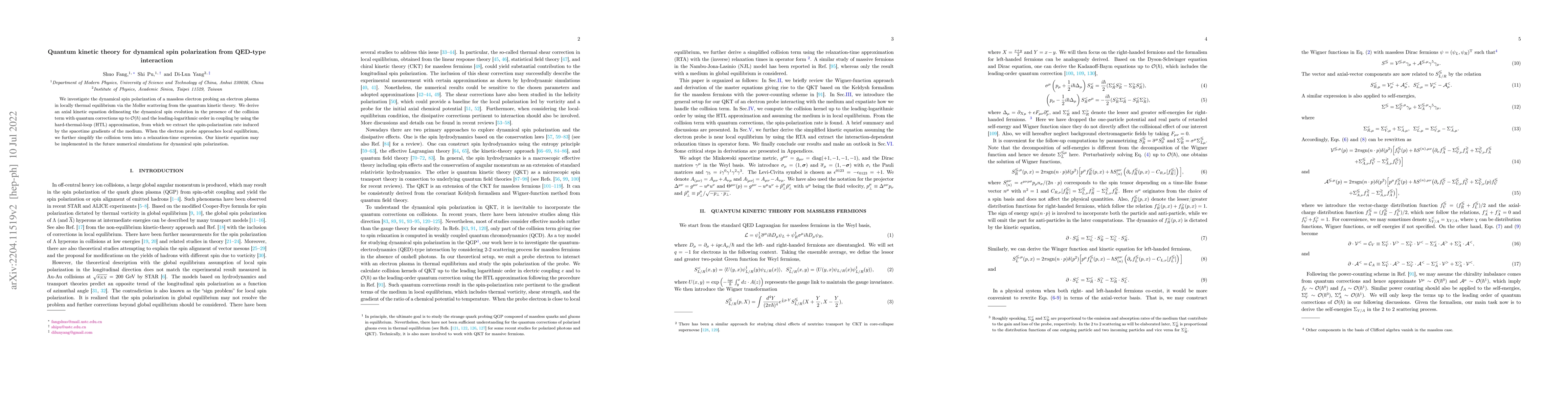 Thumbnail for Quantum kinetic theory for dynamical spin polarization from QED-type
  interaction