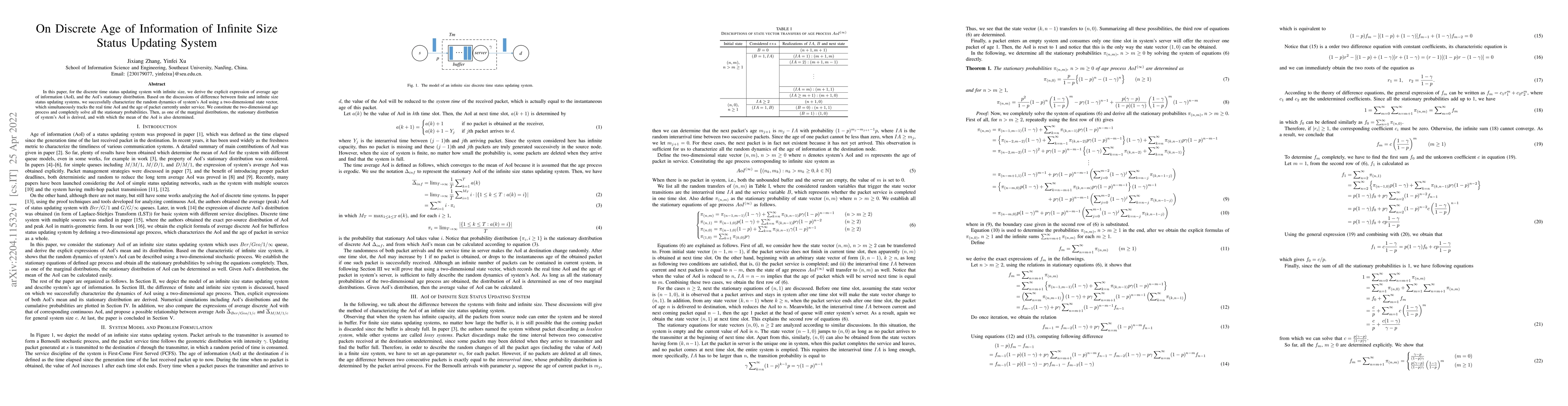 Thumbnail for On Discrete Age of Information of Infinite Size Status Updating System