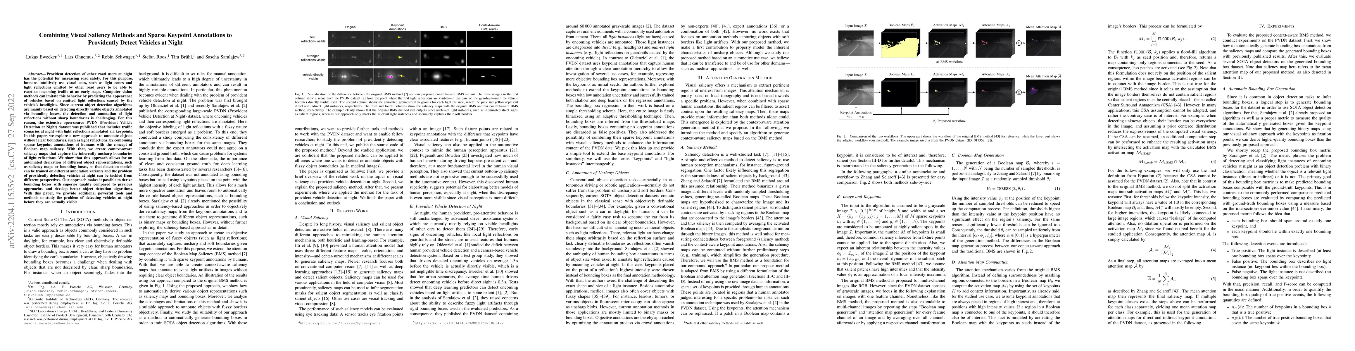 Thumbnail for Combining Visual Saliency Methods and Sparse Keypoint Annotations to
  Providently Detect Vehicles at Night