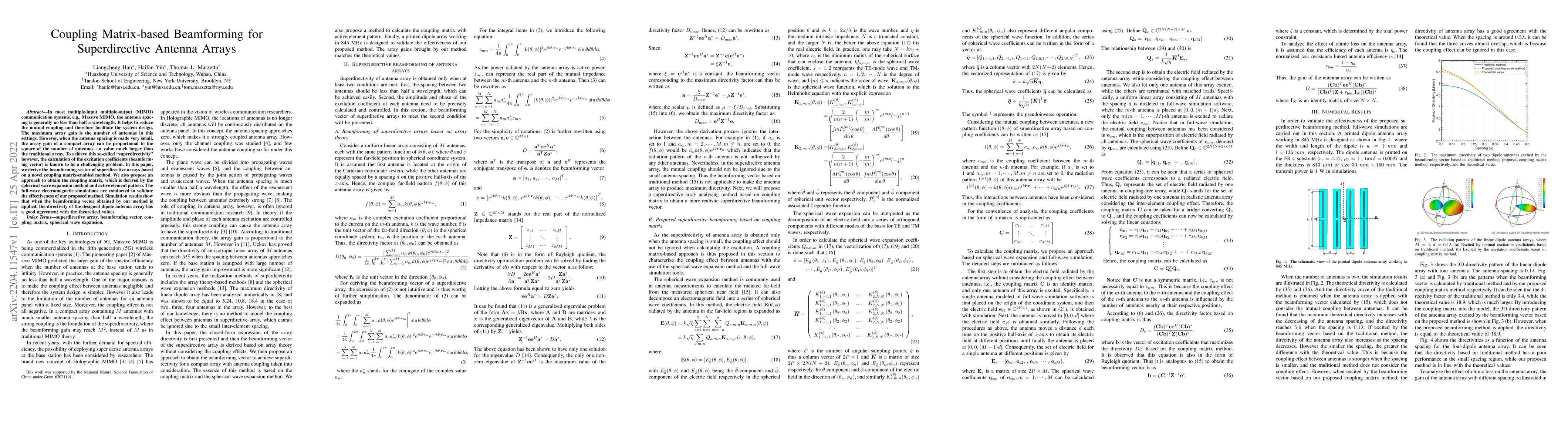 Thumbnail for Coupling Matrix-based Beamforming for Superdirective Antenna Arrays