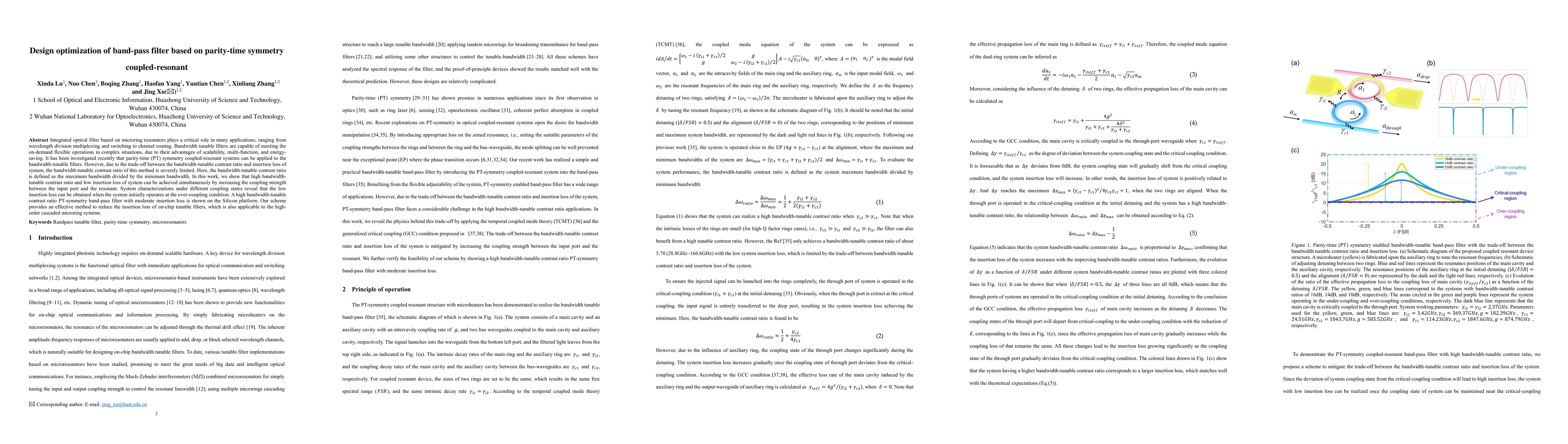 Thumbnail for Design optimization of band-pass filter based on parity-time symmetry
  coupled-resonant