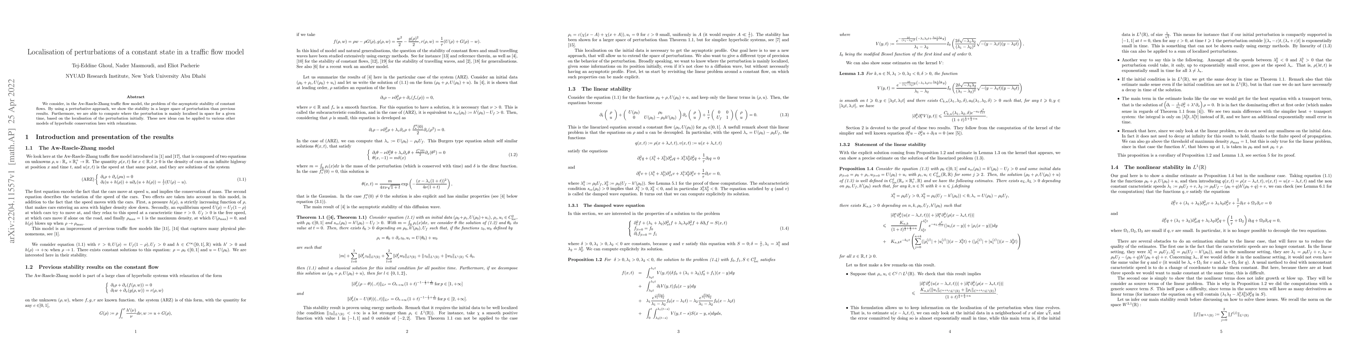Thumbnail for Localisation of perturbations of a constant state in a traffic flow
  model