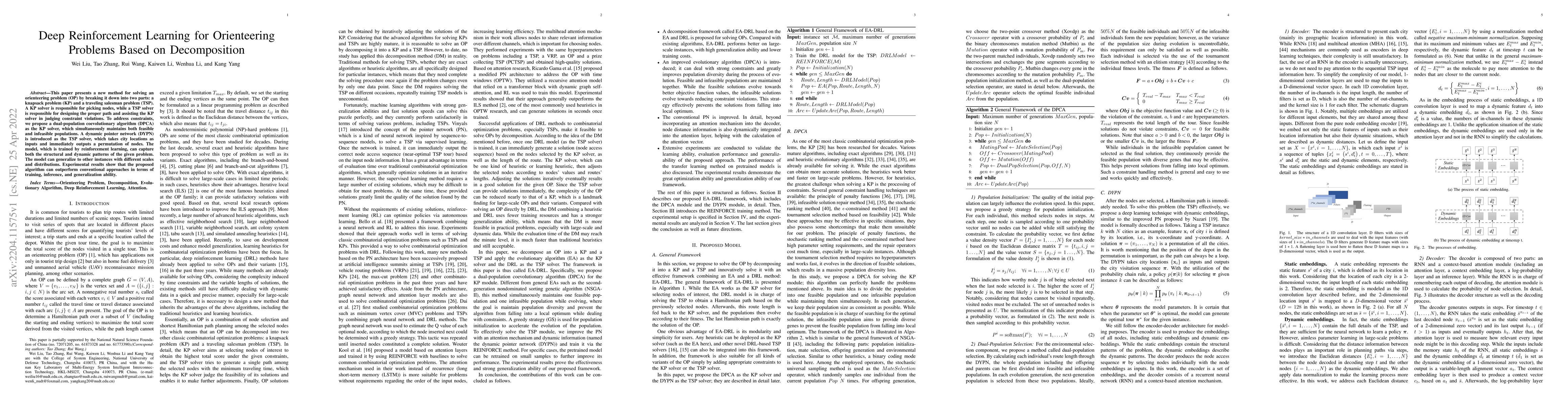 Thumbnail for Deep Reinforcement Learning for Orienteering Problems Based on
  Decomposition